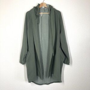 Fabletics Jacket Womens XL Green Hooded Open Front Fleece Longline Cardigan Coat